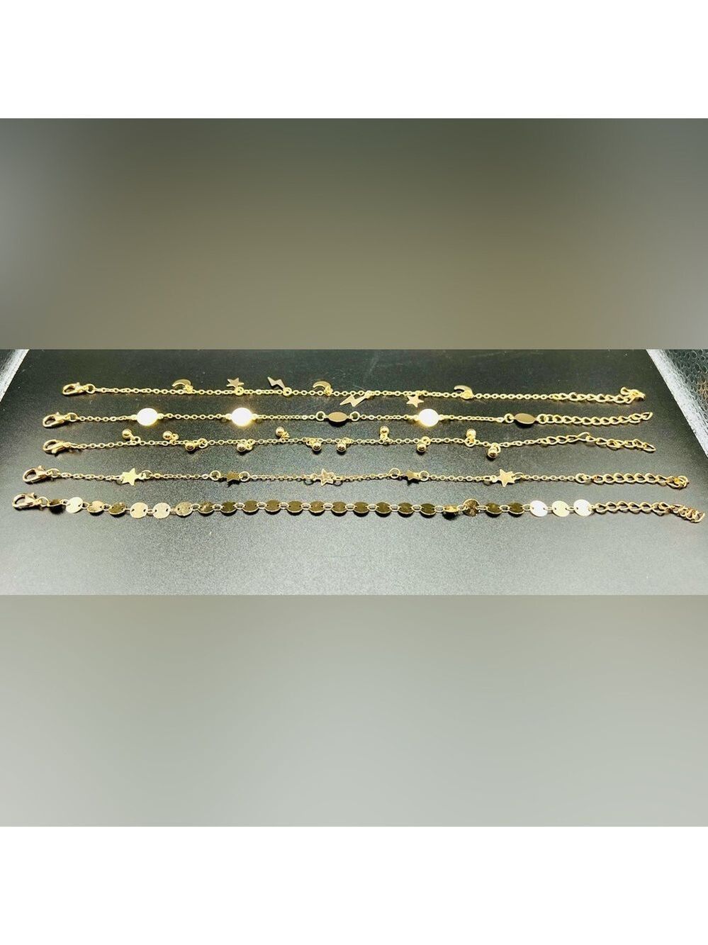 New set of 6 Gold Plated Anklets Moon Stars - Picture 5 of 16
